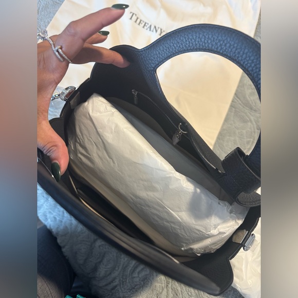 Large Tiffany & Co. Black Leather Bag - Picture 4 of 7